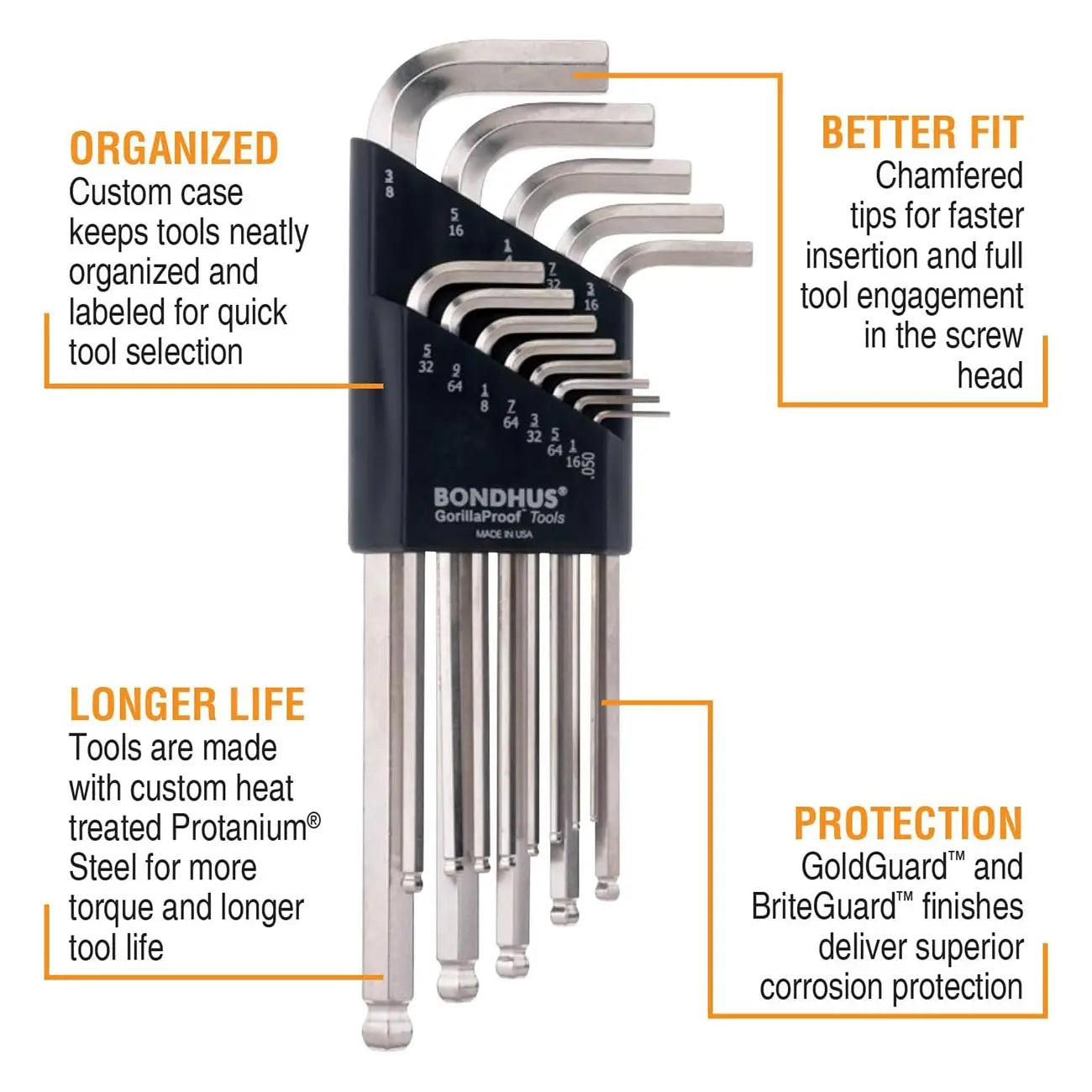 Bondhus Plated Balldriver Metric/sae Ball End Hex L-keys Double Set (22 Piece) BONDHUS