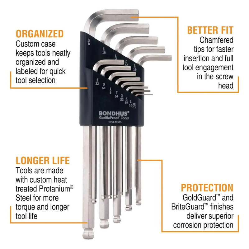 Bondhus Plated Balldriver Metric/sae Ball End Hex L-keys Double Set (22 Piece) BONDHUS