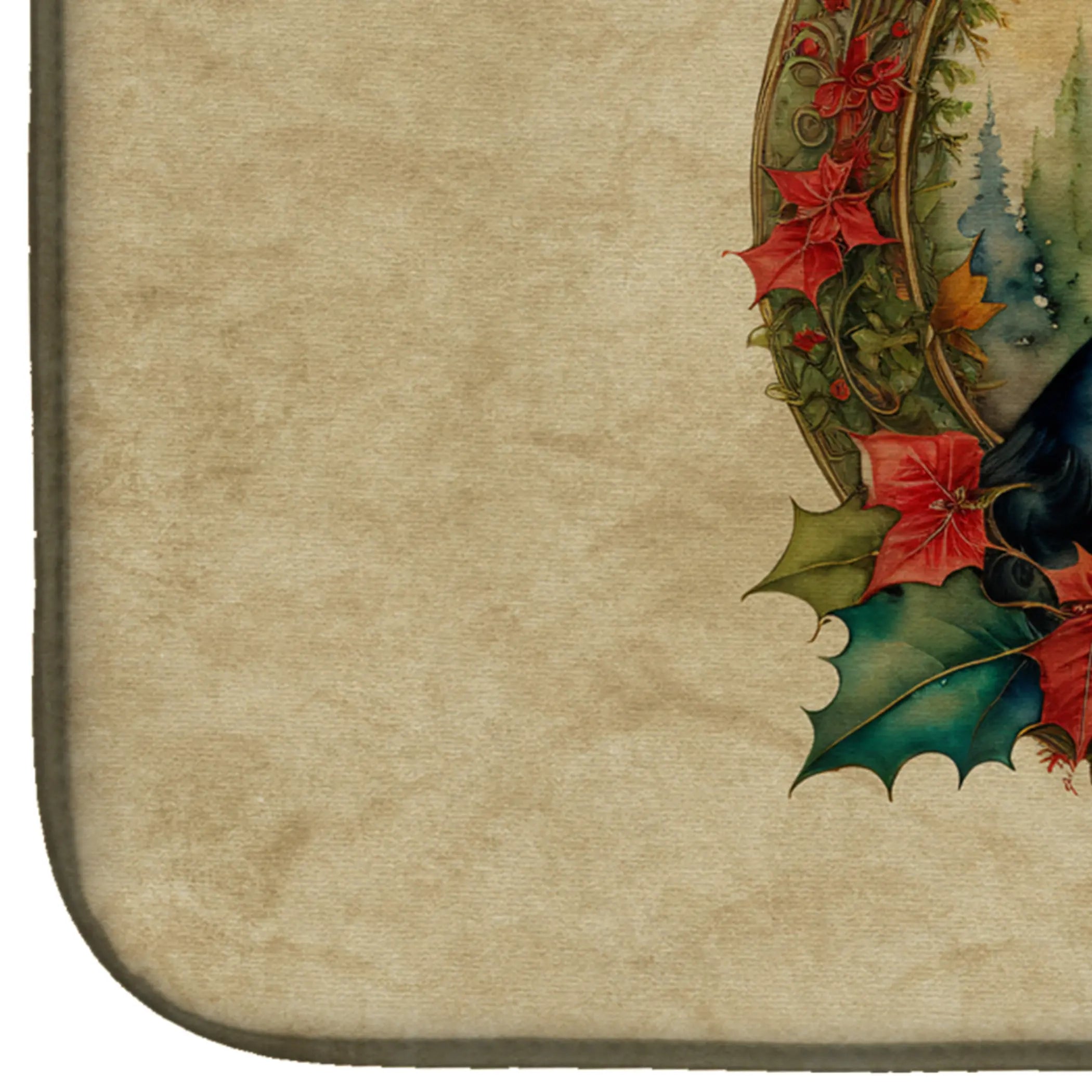 Border Collie Christmas Flowers Dish Drying Mat Caroline's Treasures
