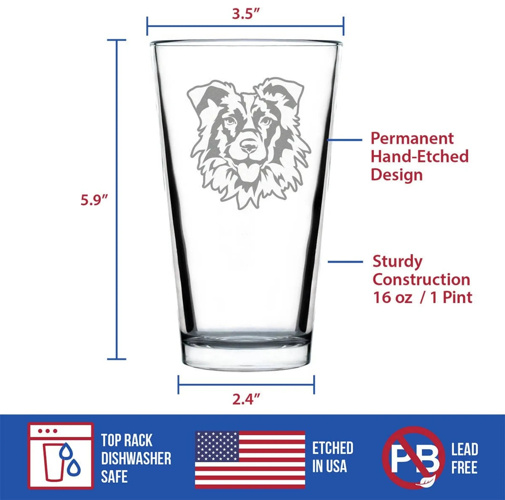 Border Collie Face Pint Glass for Beer - Dog Gifts Bevvee