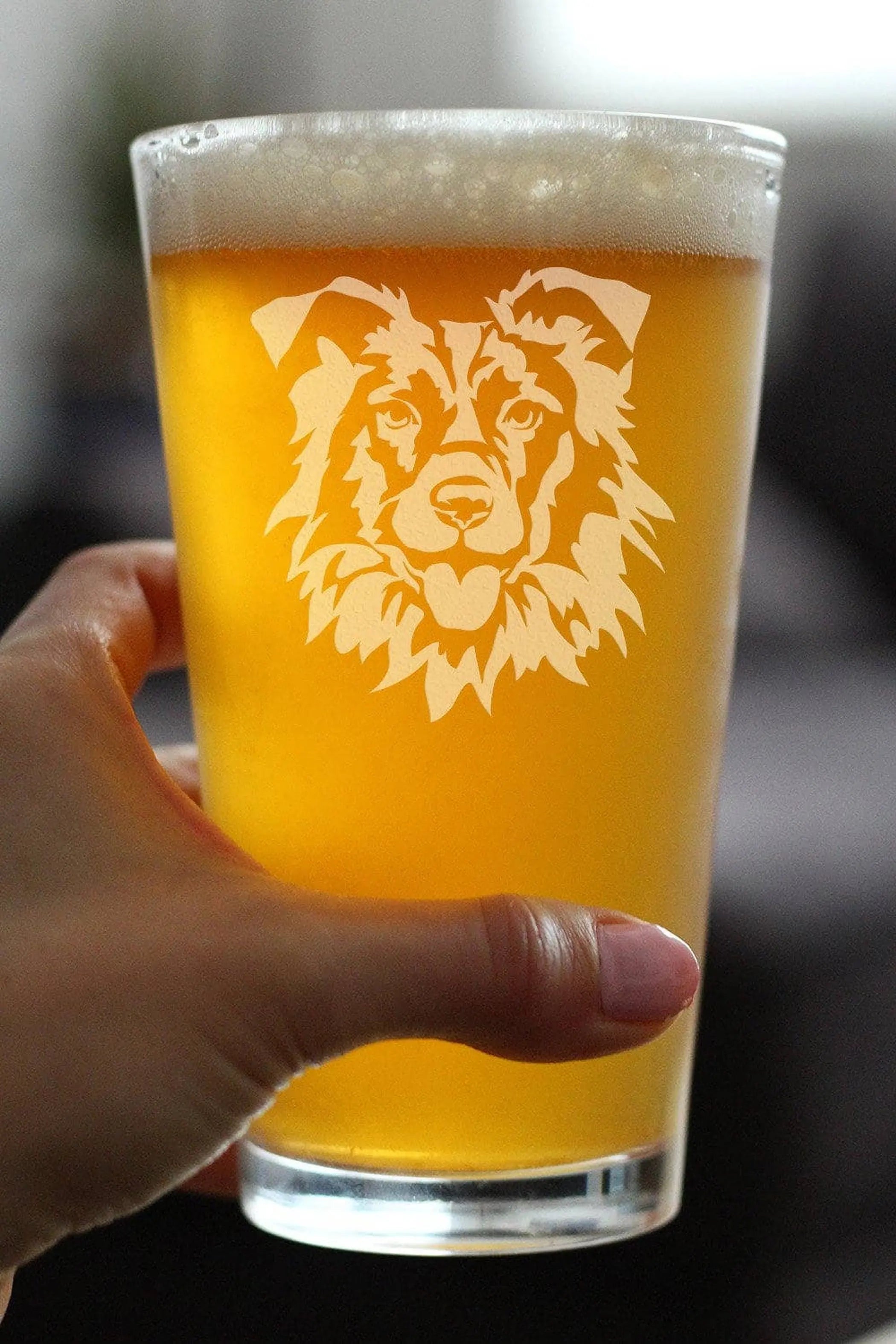 Border Collie Face Pint Glass for Beer - Dog Gifts Bevvee
