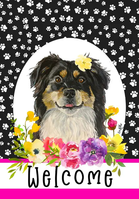 Border Collie - Hippie Hound Studios Paw Prints  House and Garden Flags Best of Breed