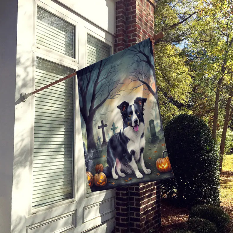 Border Collie Spooky Halloween House Flag Caroline's Treasures