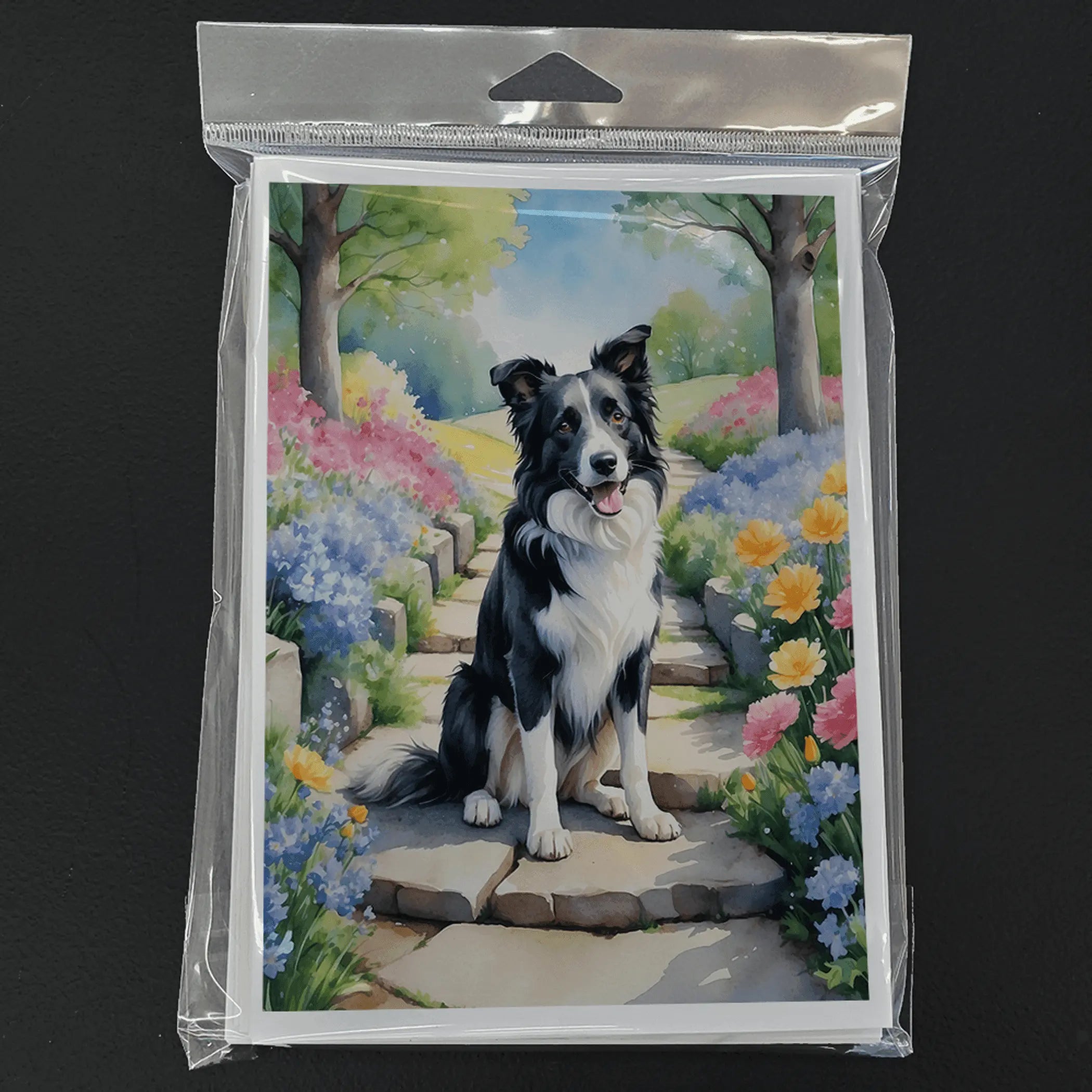 Border Collie Spring Path Greeting Cards Pack of 8 Caroline's Treasures
