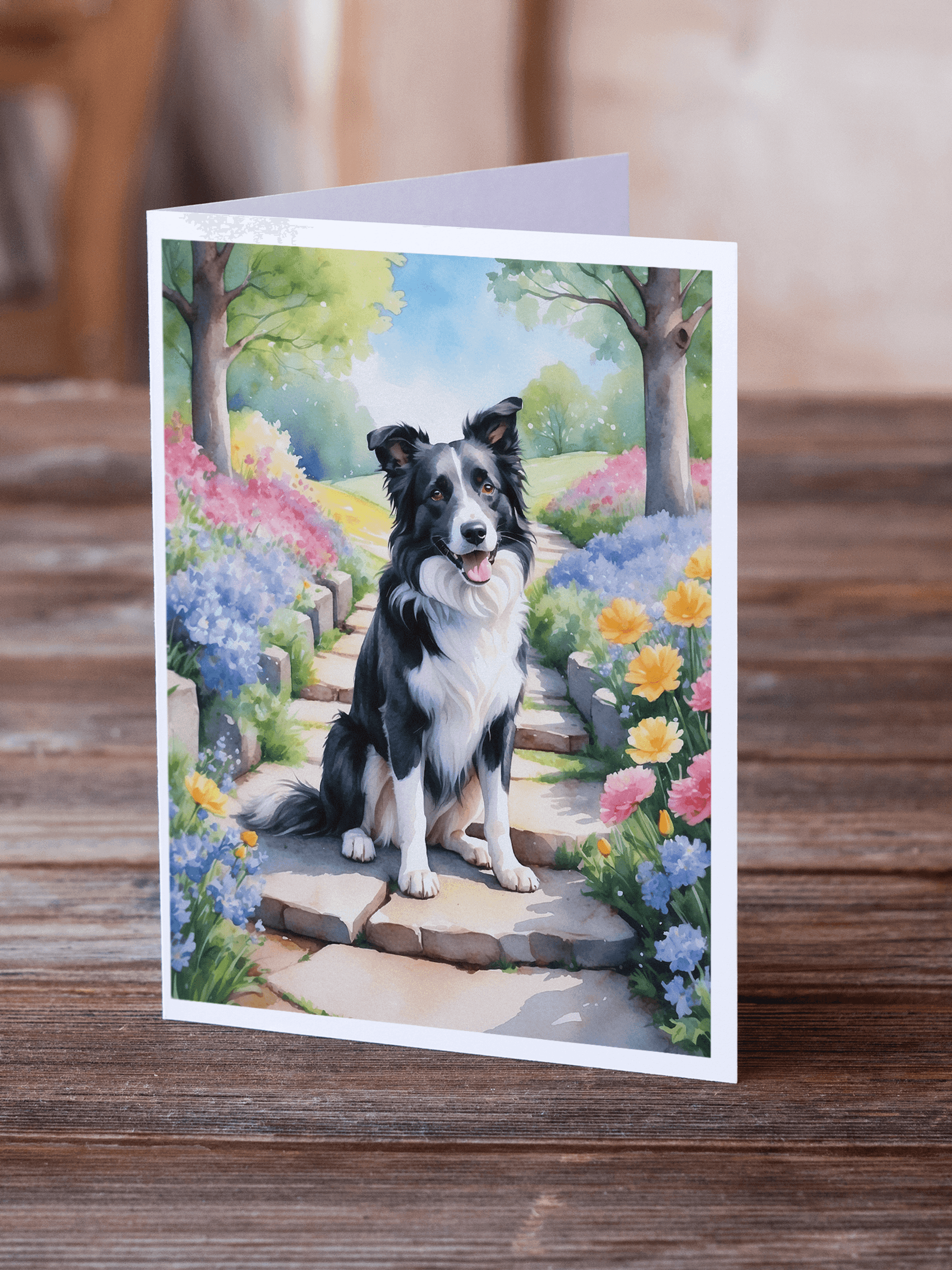 Border Collie Spring Path Greeting Cards Pack of 8 Caroline's Treasures