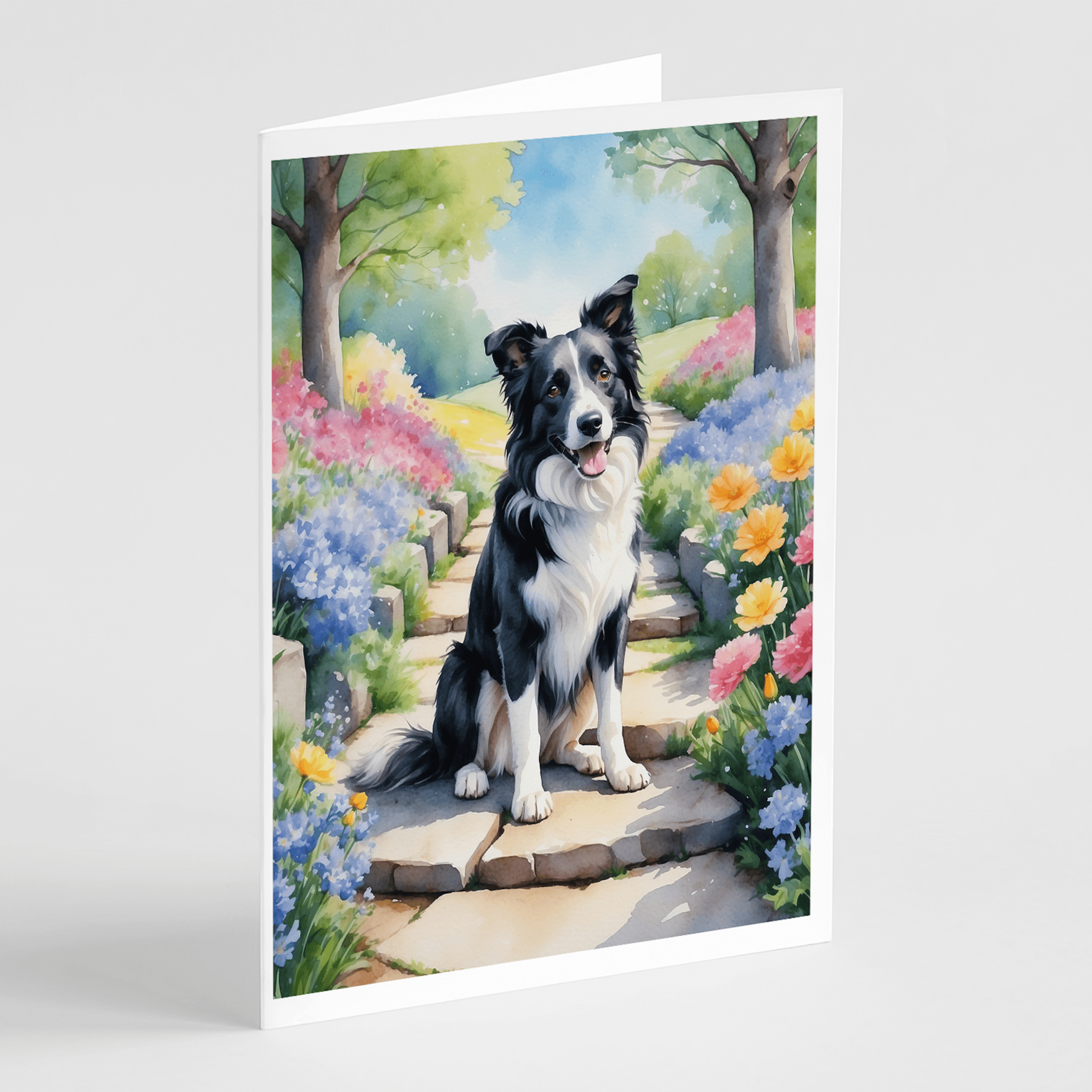 Border Collie Spring Path Greeting Cards Pack of 8 Caroline's Treasures