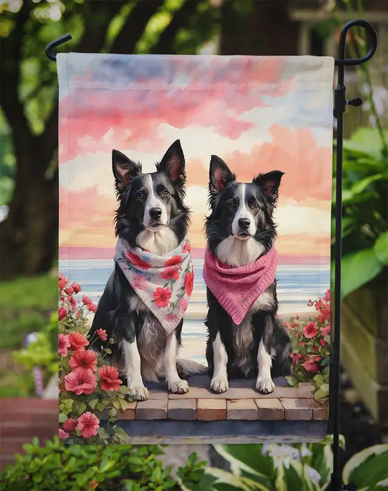 Border Collie Two Hearts Garden Flag Caroline's Treasures