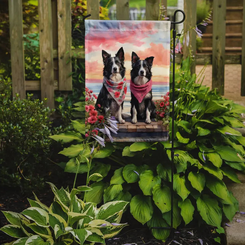 Border Collie Two Hearts Garden Flag Caroline's Treasures