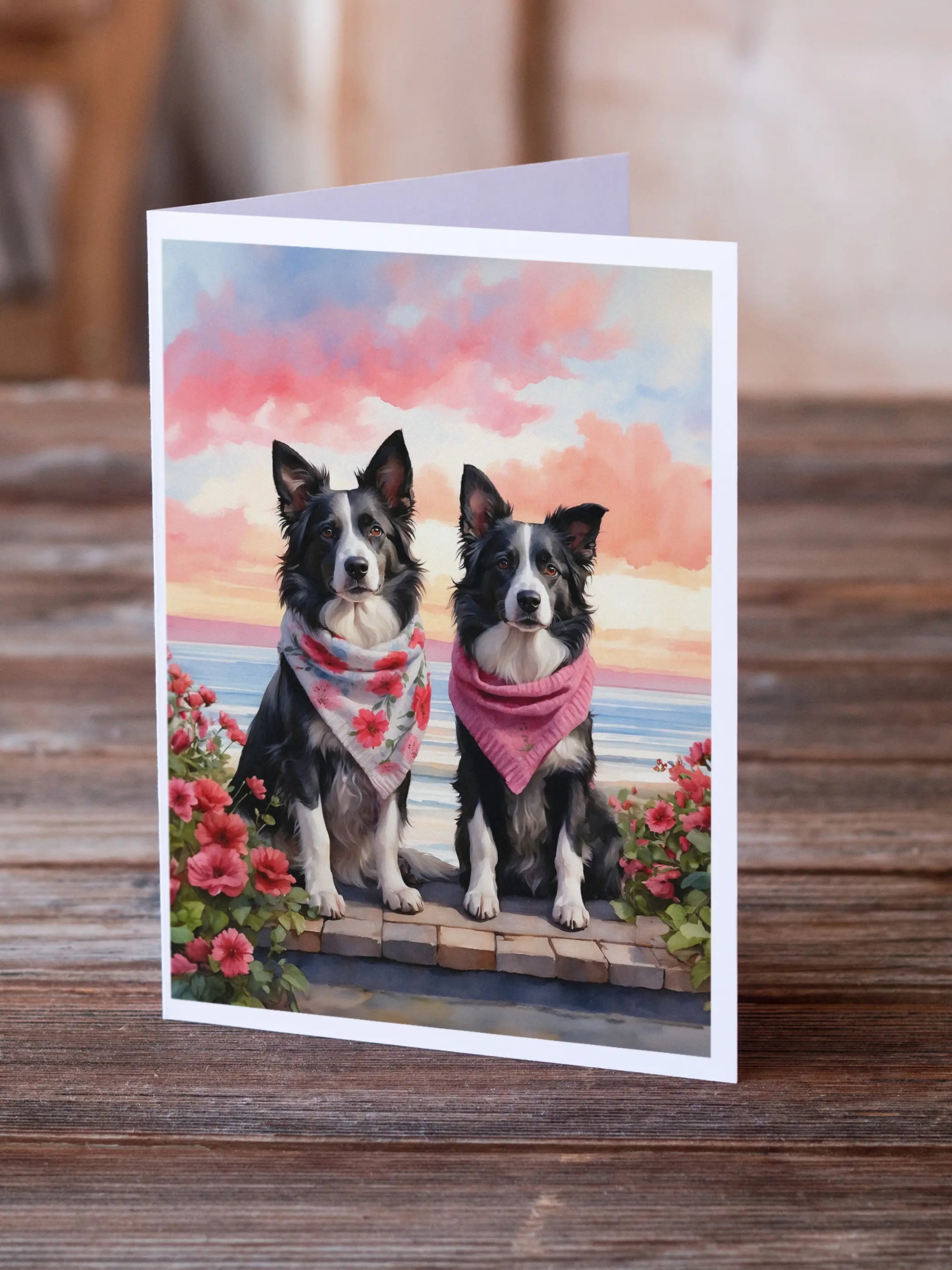 Border Collie Two Hearts Greeting Cards Pack of 8 Caroline's Treasures