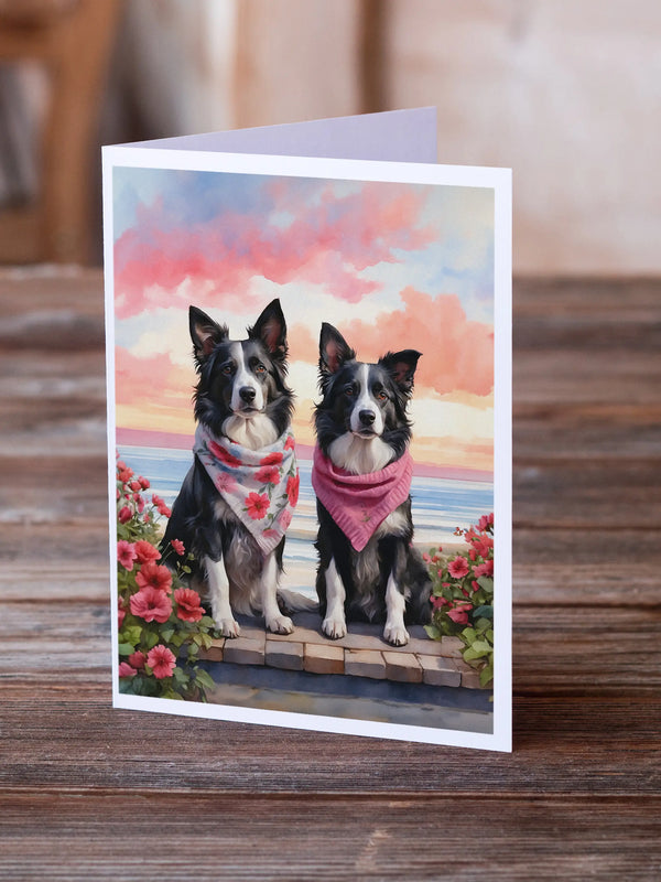 Border Collie Two Hearts Greeting Cards Pack of 8 Caroline's Treasures