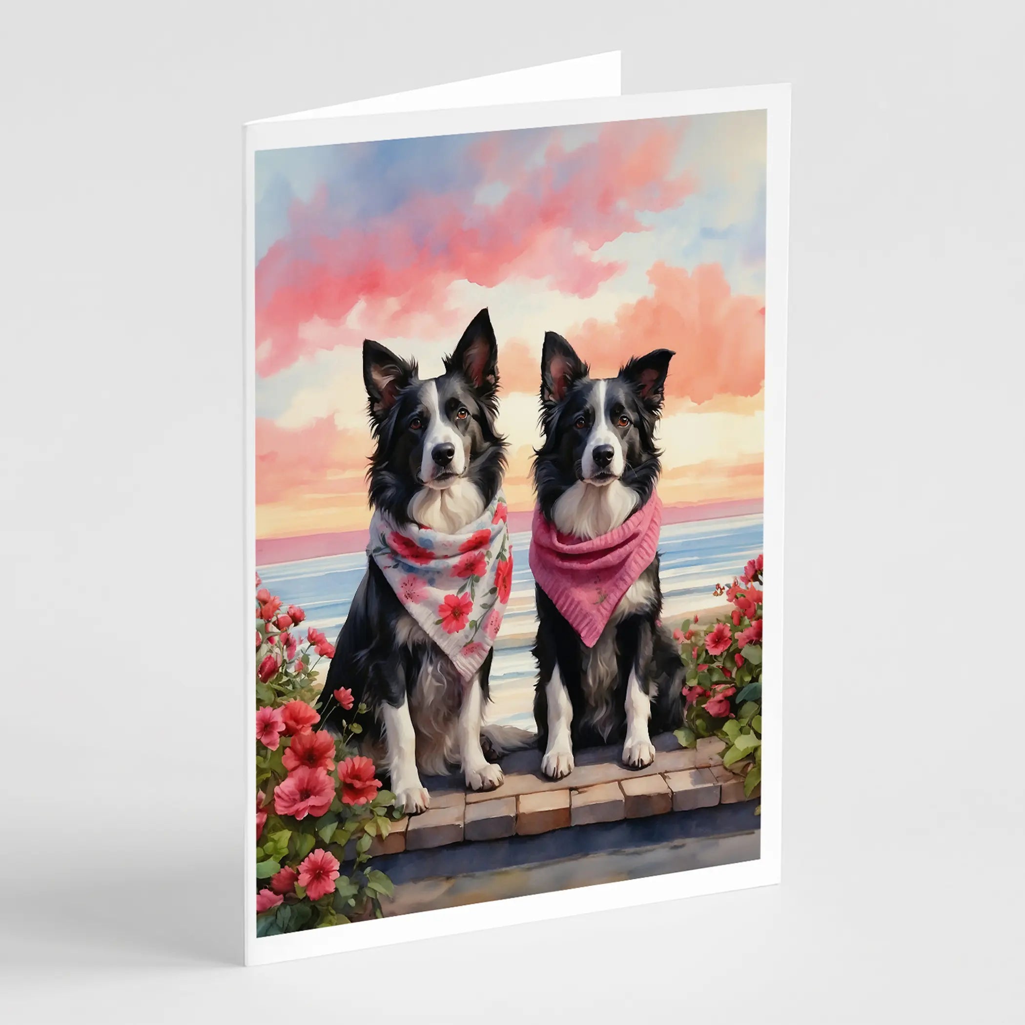 Border Collie Two Hearts Greeting Cards Pack of 8 Caroline's Treasures
