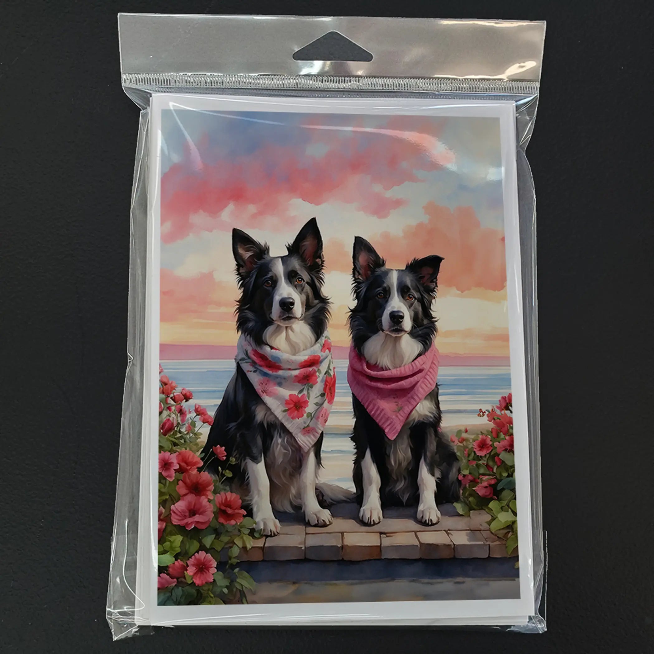 Border Collie Two Hearts Greeting Cards Pack of 8 Caroline's Treasures
