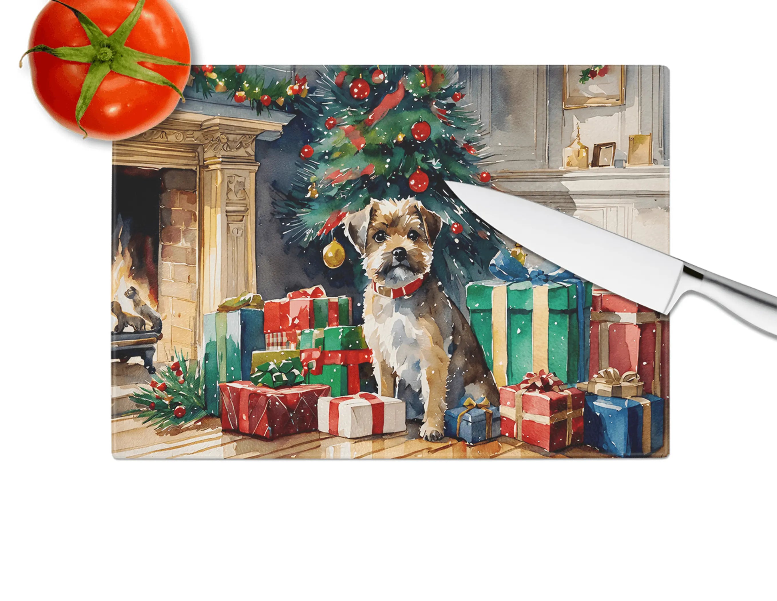Border Terrier Cozy Christmas Glass Cutting Board Caroline's Treasures