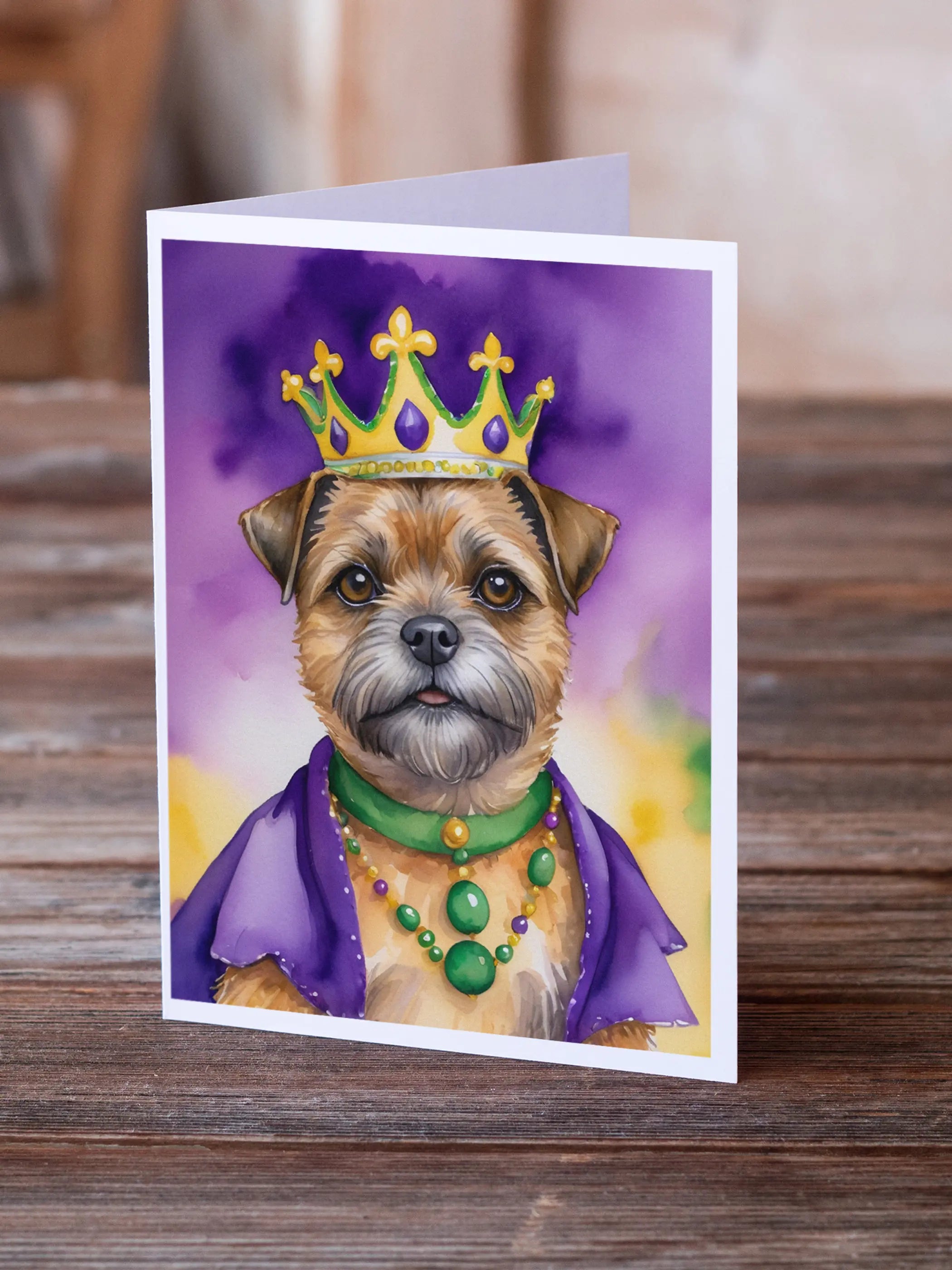 Border Terrier King of Mardi Gras Greeting Cards Pack of 8 Caroline's Treasures