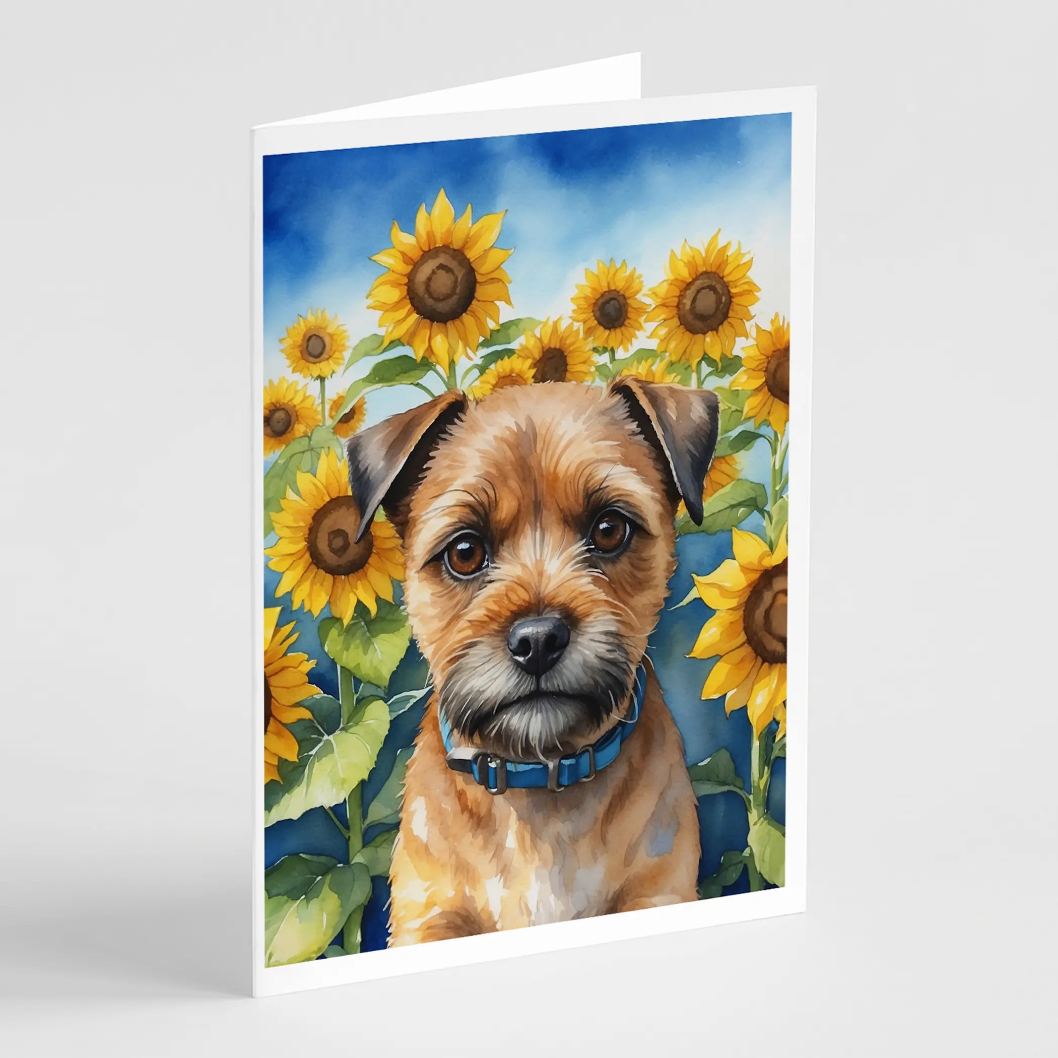 Border Terrier in Sunflowers Greeting Cards Pack of 8 Caroline's Treasures
