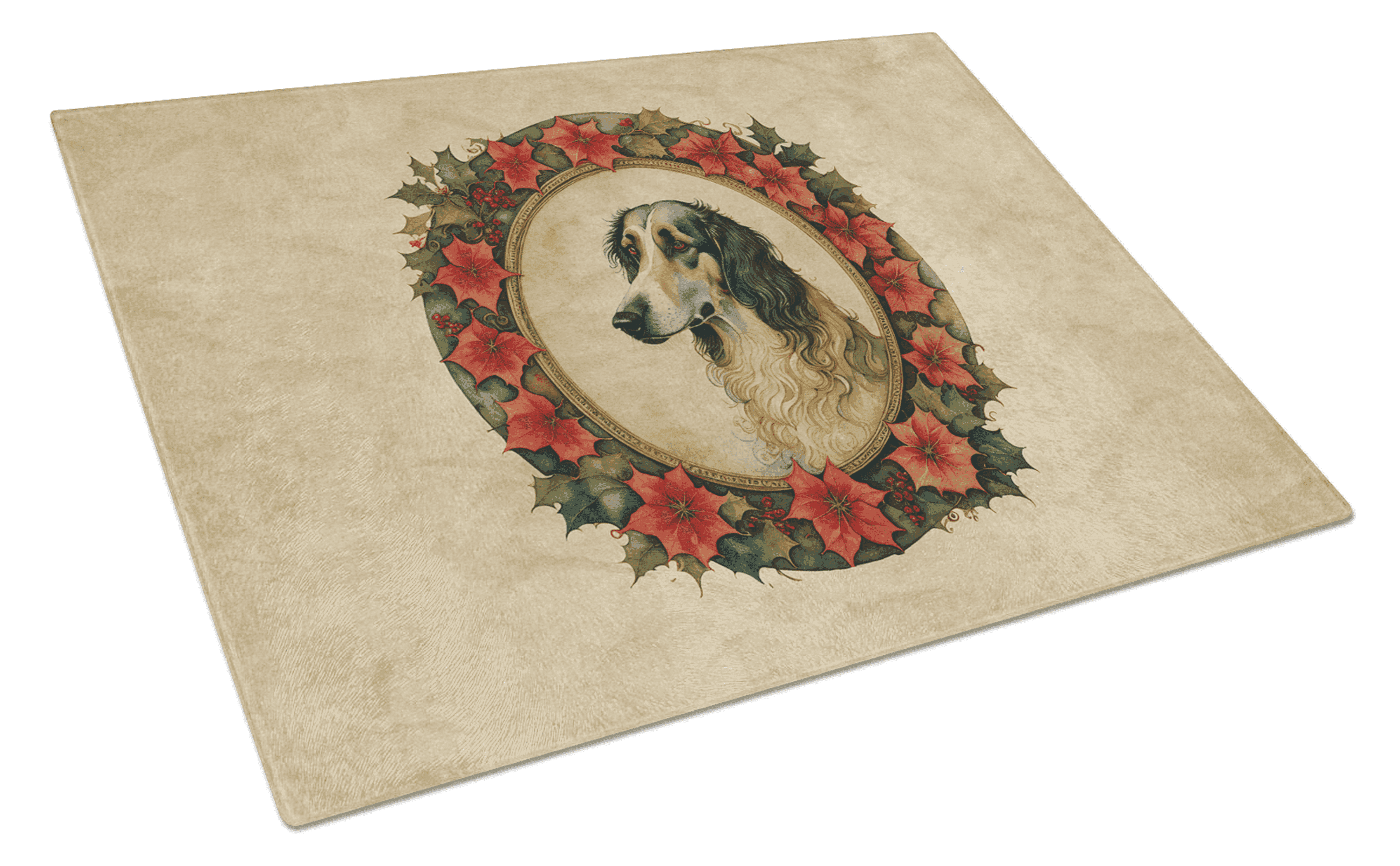 Borzoi Christmas Flowers Glass Cutting Board Caroline's Treasures