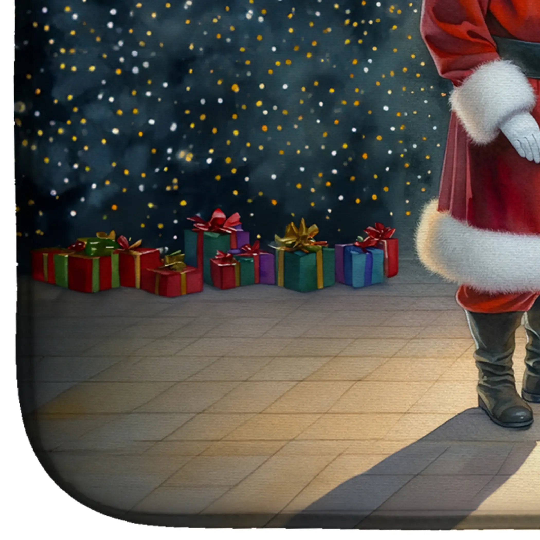 Borzoi and Santa Claus Dish Drying Mat Caroline's Treasures