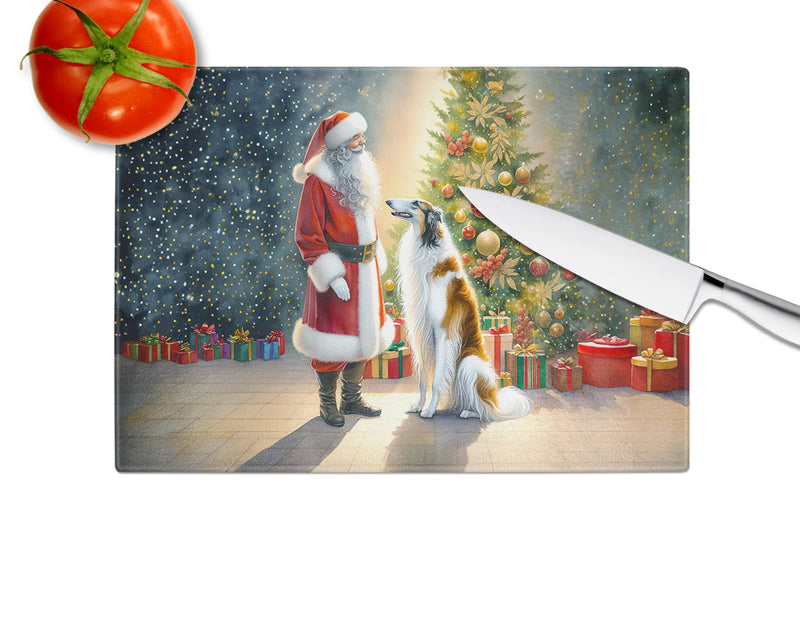 Borzoi and Santa Claus Glass Cutting Board Caroline's Treasures