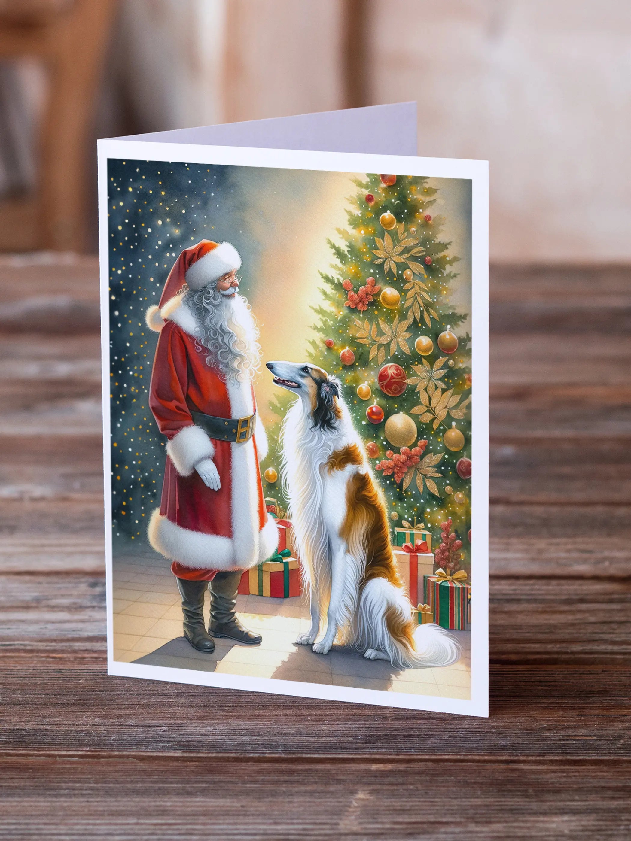 Borzoi and Santa Claus Greeting Cards Pack of 8 Caroline's Treasures