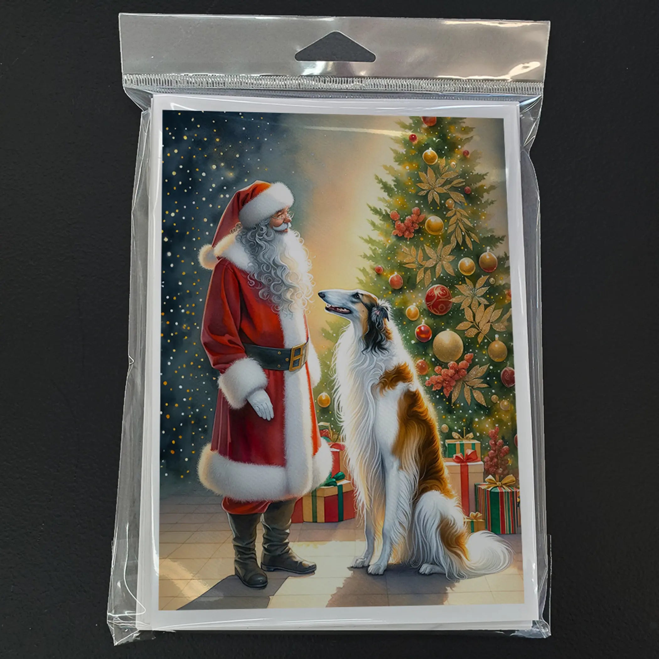 Borzoi and Santa Claus Greeting Cards Pack of 8 Caroline's Treasures