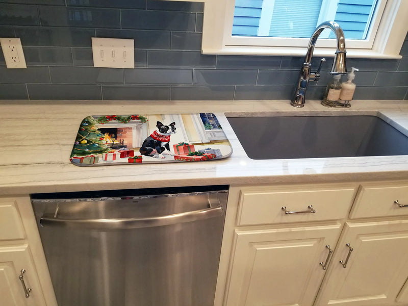 Boston Terrier Cozy Christmas Dish Drying Mat Caroline's Treasures