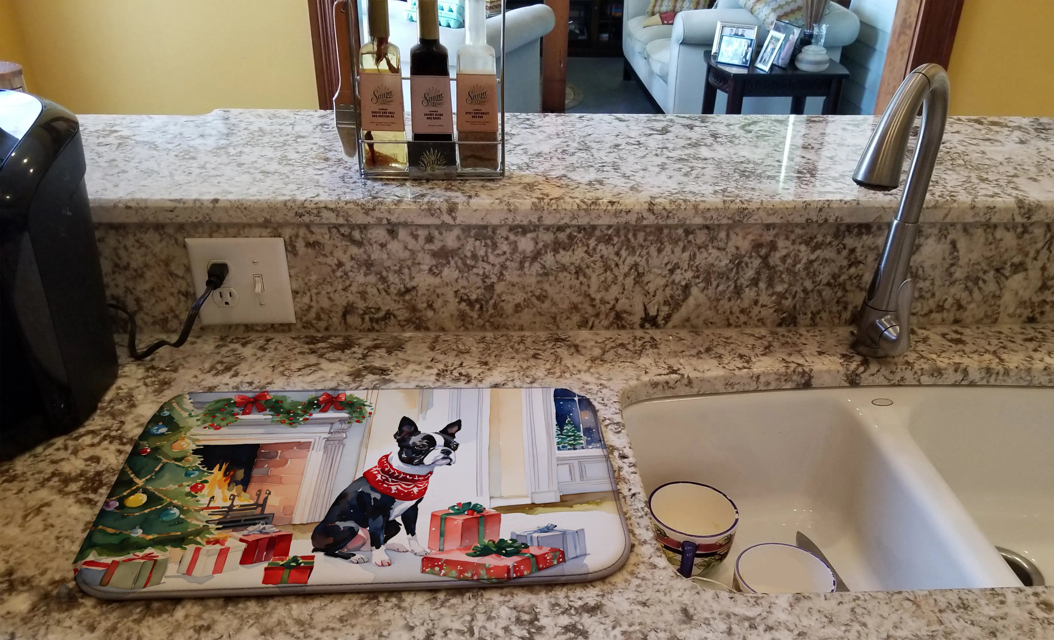 Boston Terrier Cozy Christmas Dish Drying Mat Caroline's Treasures