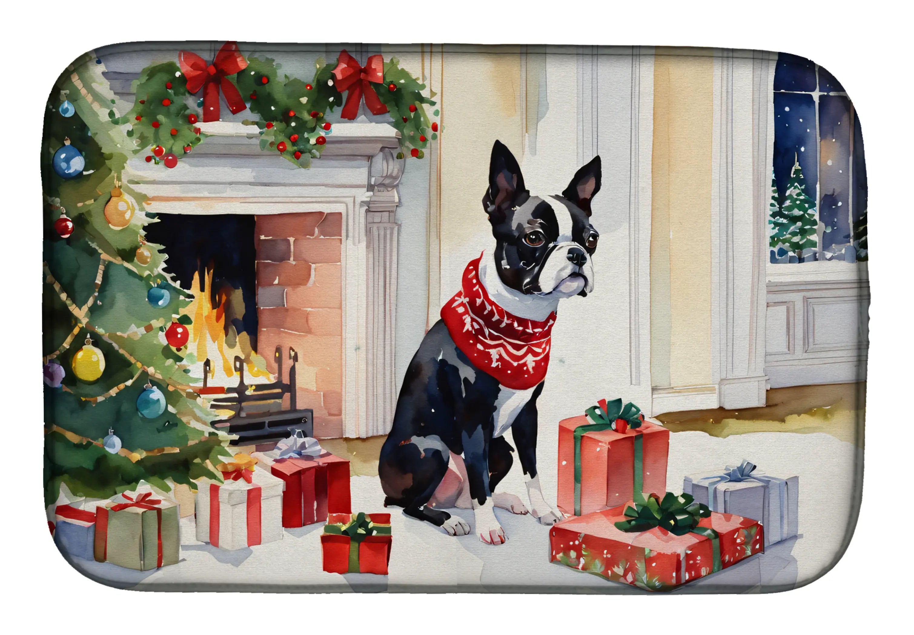 Boston Terrier Cozy Christmas Dish Drying Mat Caroline's Treasures