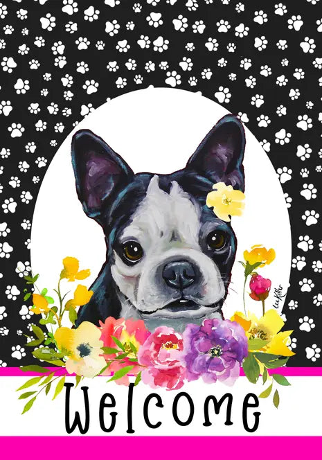 Boston Terrier - Hippie Hound Studios Paw Prints  House and Garden Flags Best of Breed