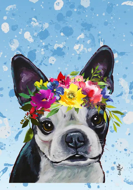 Boston Terrier - Hippie Hound Studios Summer Crown  House and Garden Flags Best of Breed