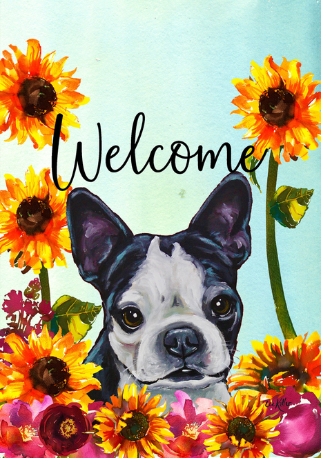 Boston Terrier - Hippie Hound Studios Welcome Garden Flag Best of Breed