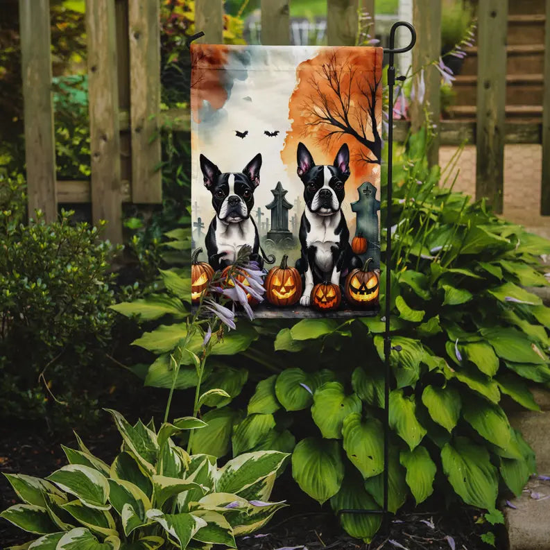 Boston Terrier Spooky Halloween Garden Flag Caroline's Treasures