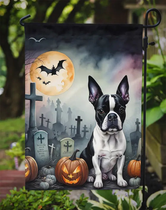 Boston Terrier Spooky Halloween Garden Flag Caroline's Treasures