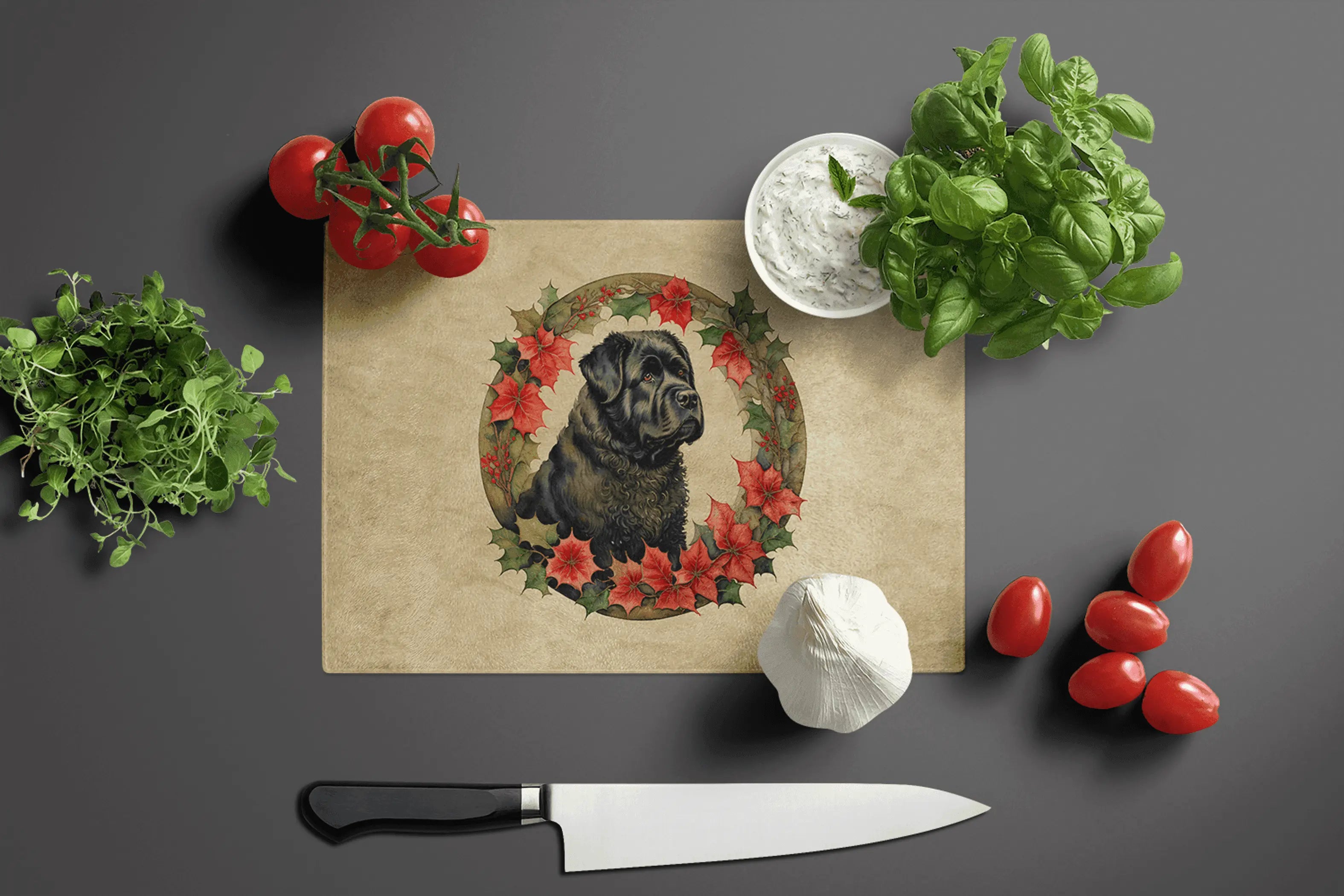 Bouvier des Flandres Christmas Flowers Glass Cutting Board Caroline's Treasures