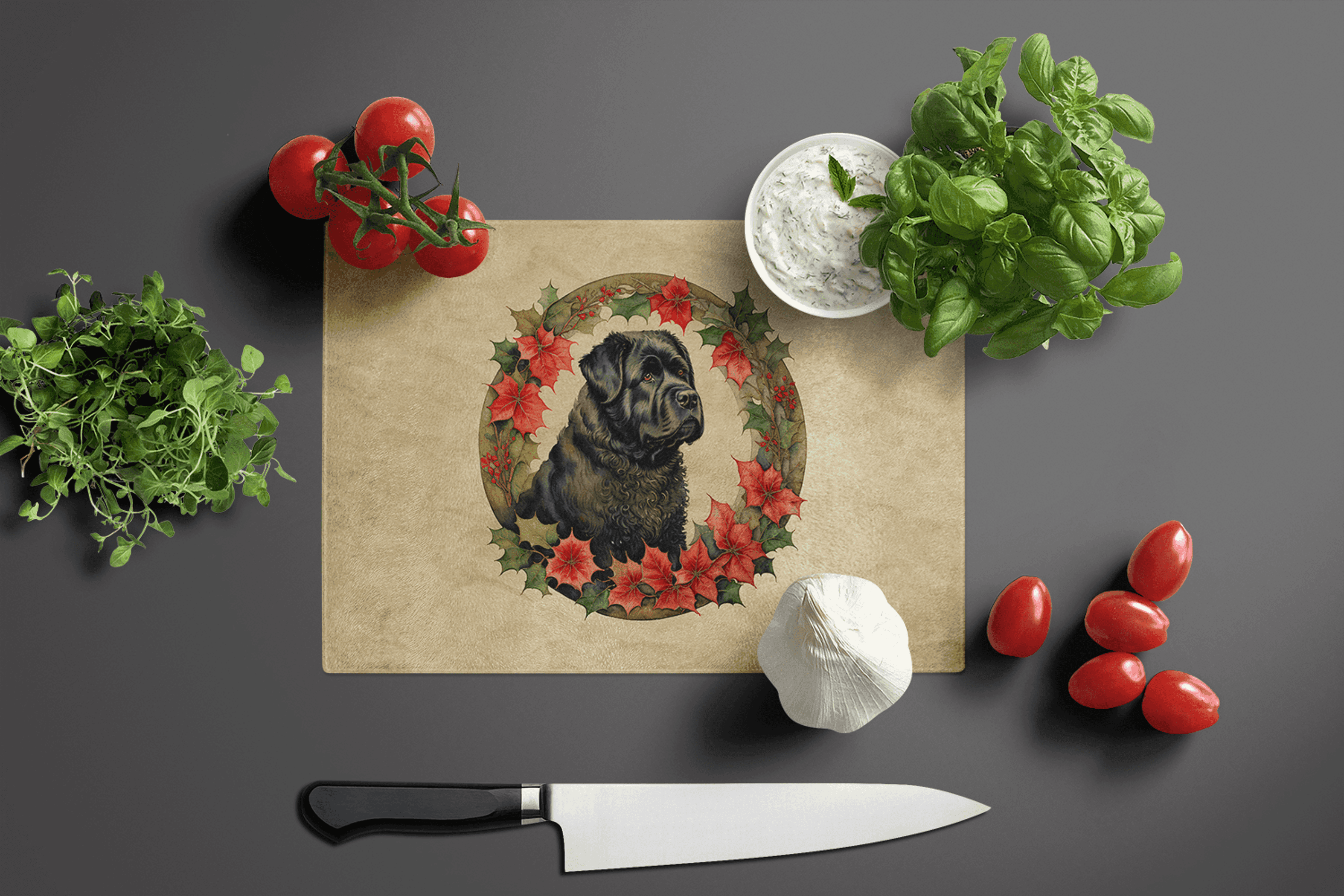 Bouvier des Flandres Christmas Flowers Glass Cutting Board Caroline's Treasures