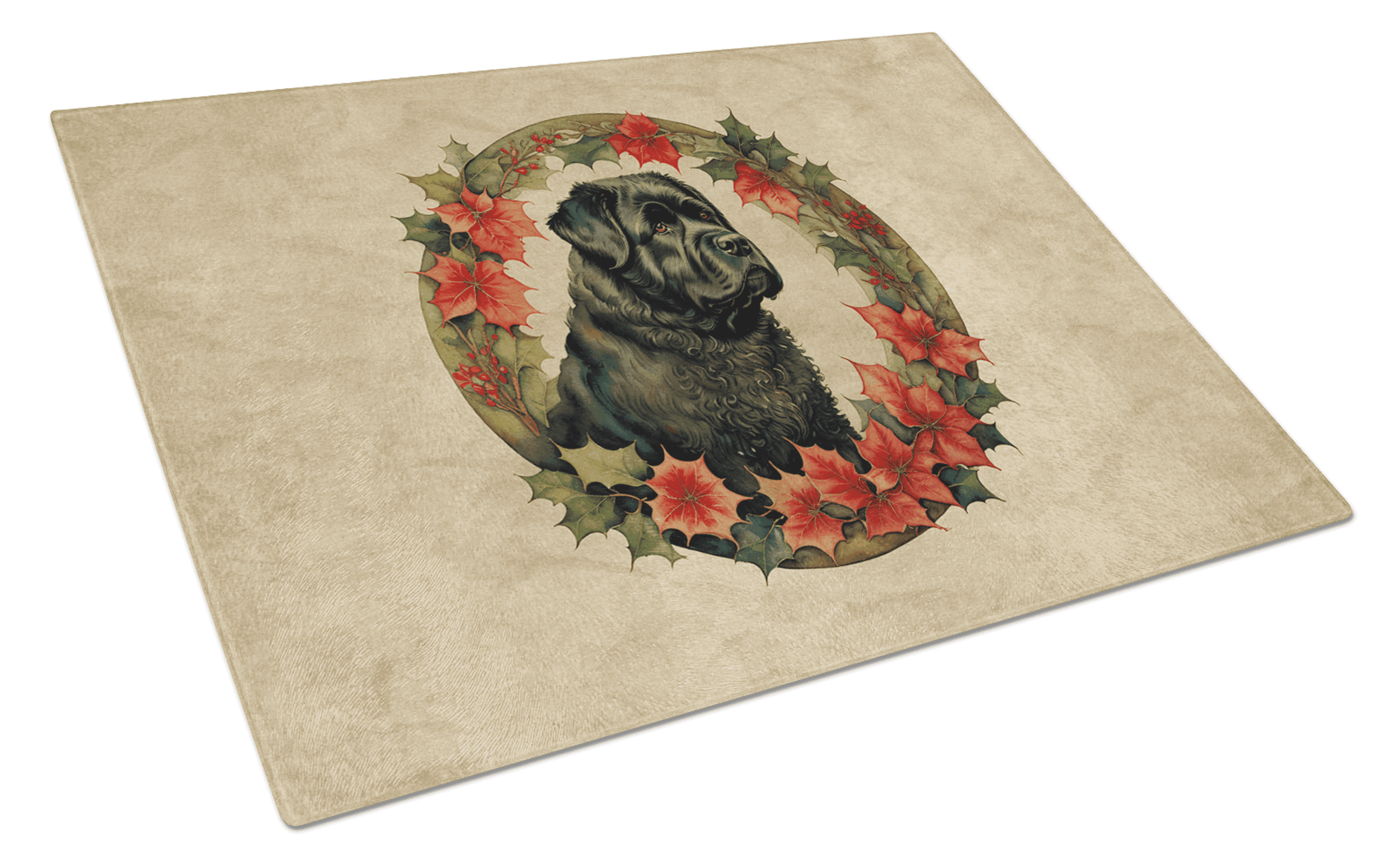 Bouvier des Flandres Christmas Flowers Glass Cutting Board Caroline's Treasures