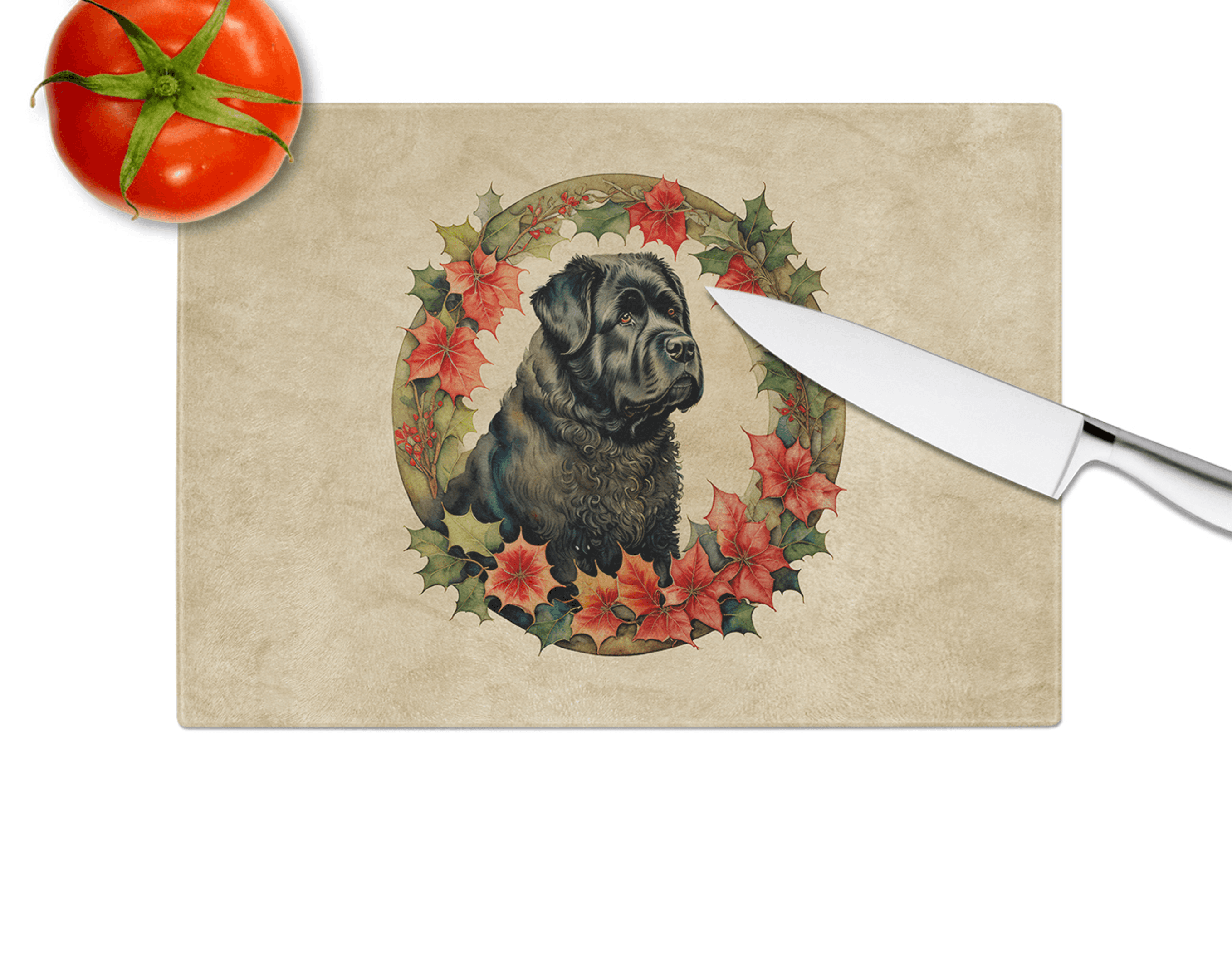 Bouvier des Flandres Christmas Flowers Glass Cutting Board Caroline's Treasures