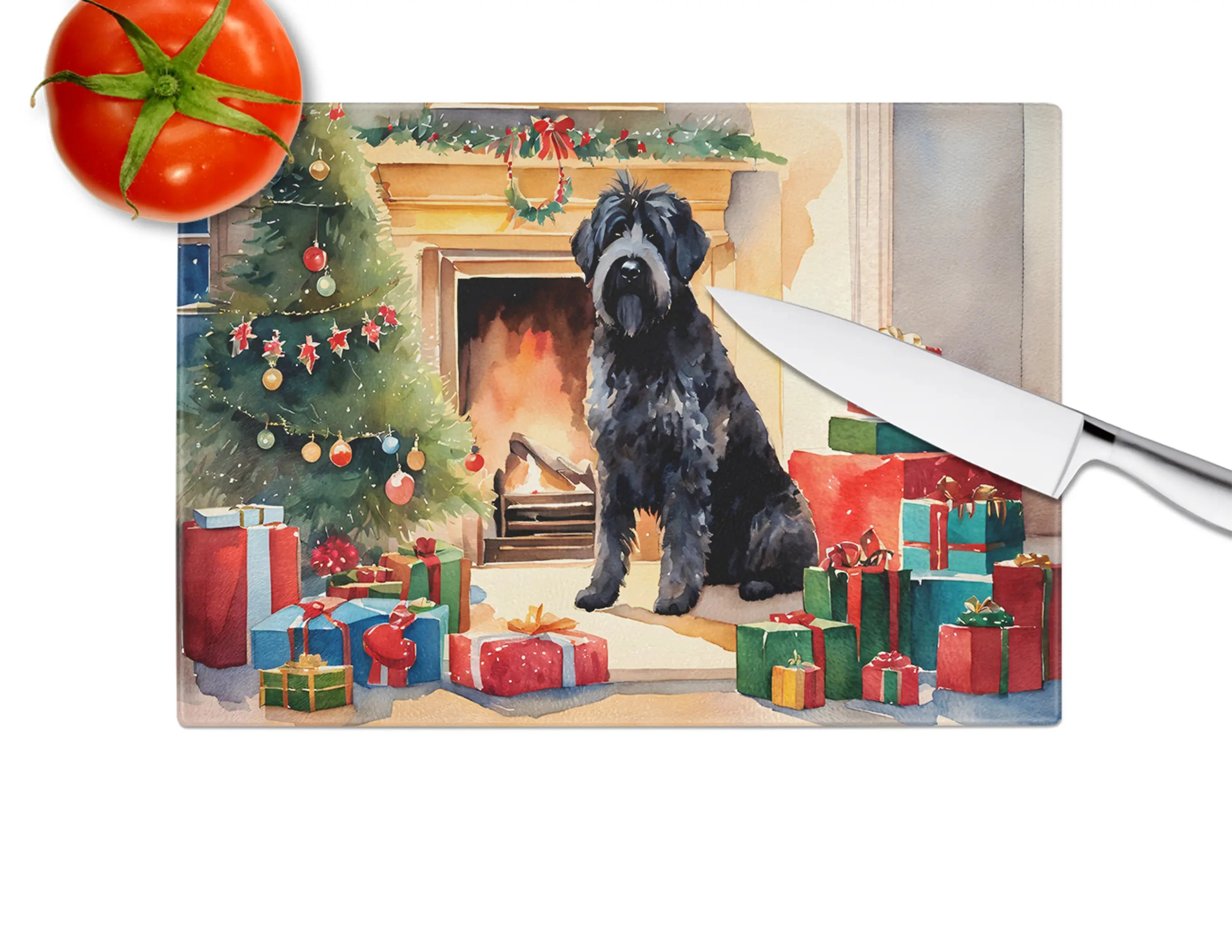 Bouvier des Flandres Cozy Christmas Glass Cutting Board Caroline's Treasures