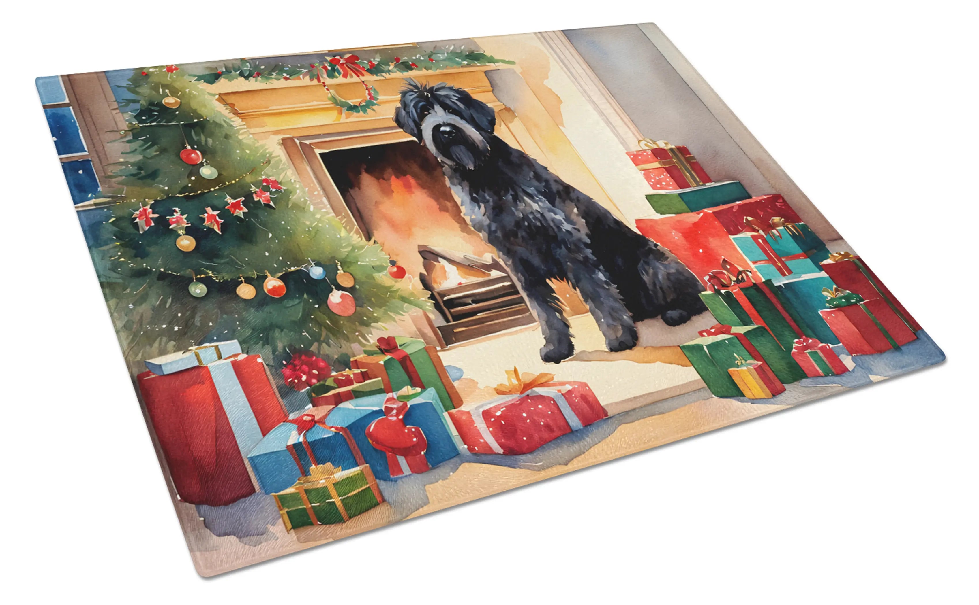 Bouvier des Flandres Cozy Christmas Glass Cutting Board Caroline's Treasures