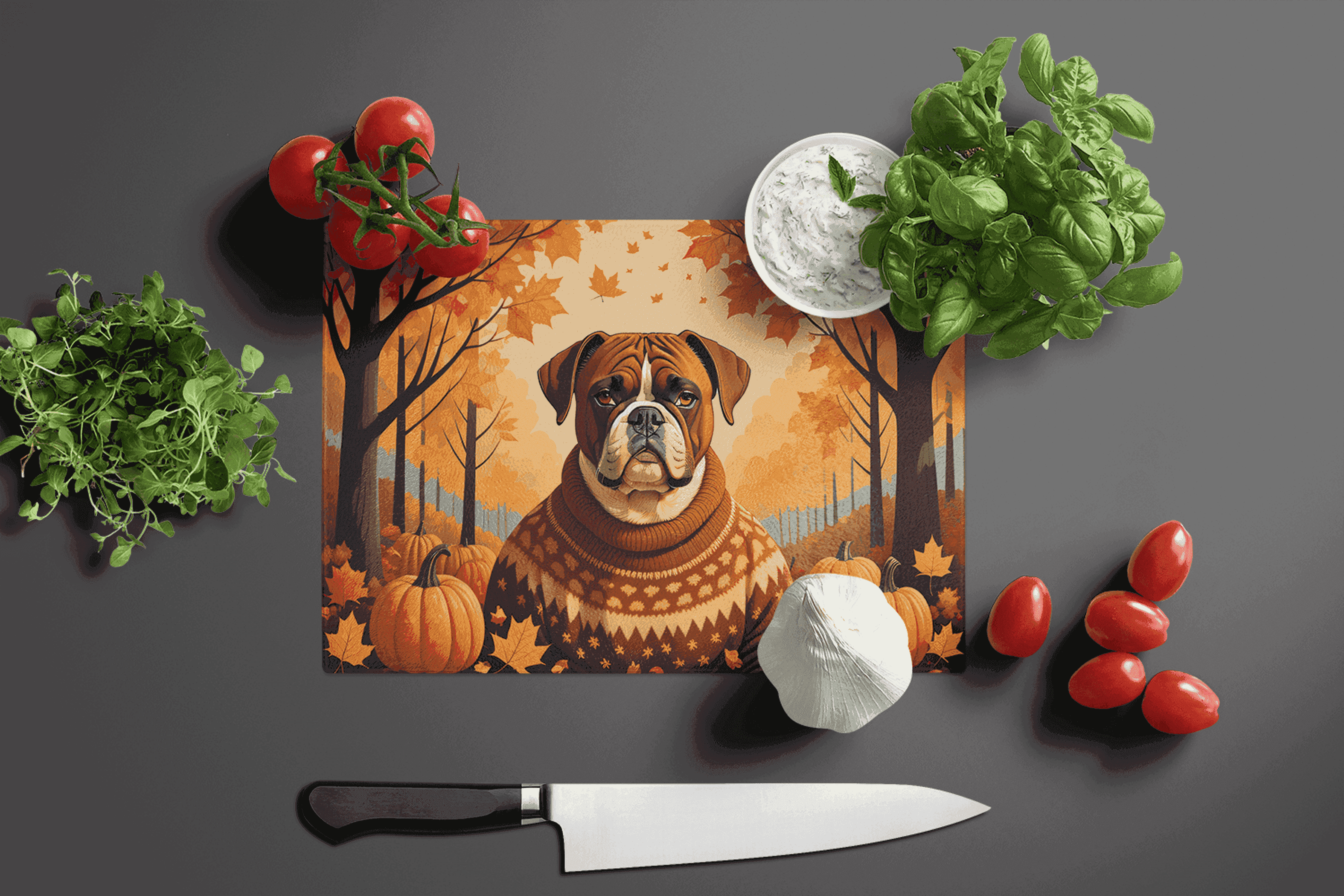 Boxer Fall Glass Cutting Board Caroline's Treasures
