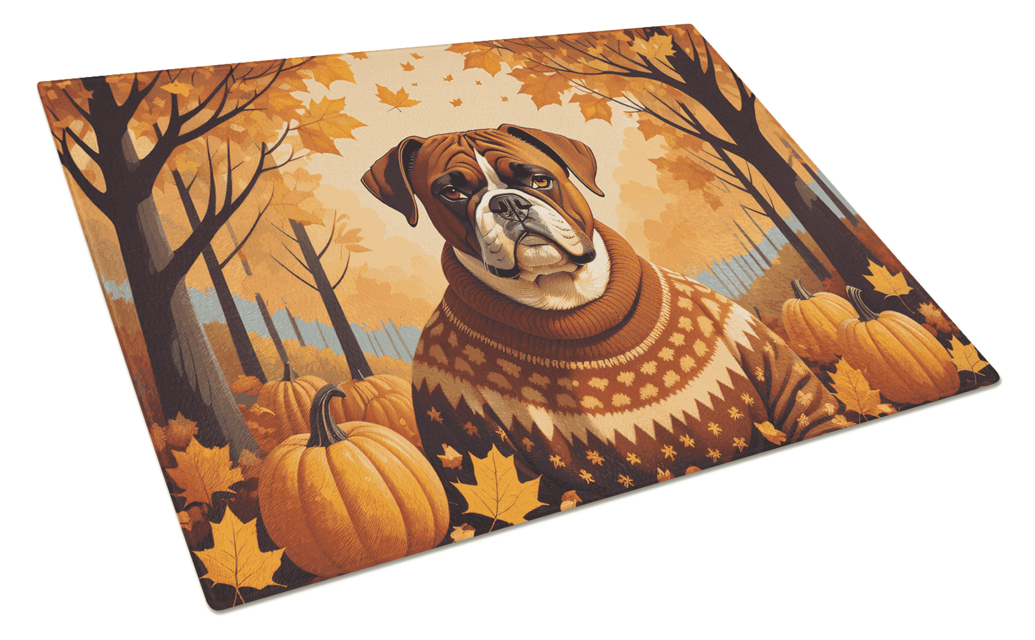 Boxer Fall Glass Cutting Board Caroline's Treasures
