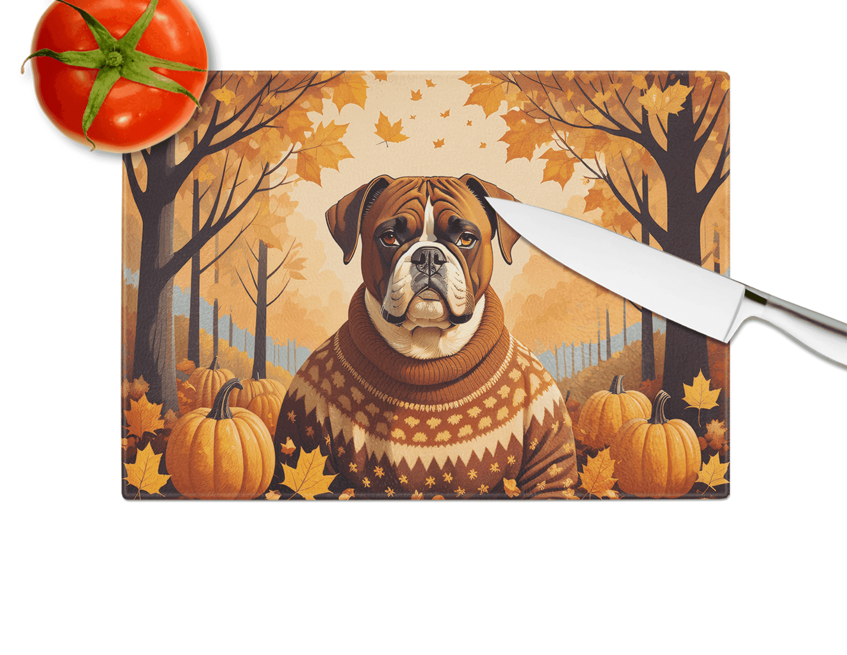 Boxer Fall Glass Cutting Board Caroline's Treasures