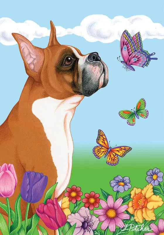 Boxer Fawn Cropped - Best of Breed Butterfly Outdoor Flag Best of Breed