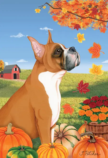 Boxer Fawn Cropped - Tomoyo Pitcher Autumn Leaves Outdoor Flag Best of Breed