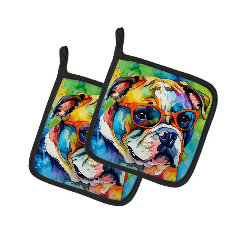 Boxer Hippie Dawg Pair of Pot Holders Caroline's Treasures