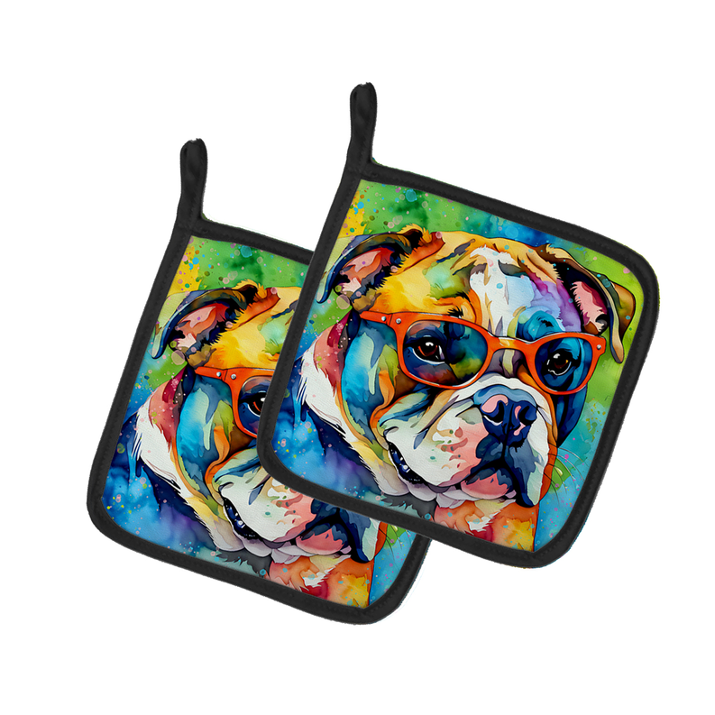 Boxer Hippie Dawg Pair of Pot Holders Caroline's Treasures