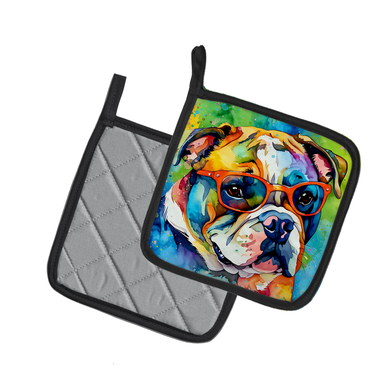 Boxer Hippie Dawg Pair of Pot Holders Caroline's Treasures