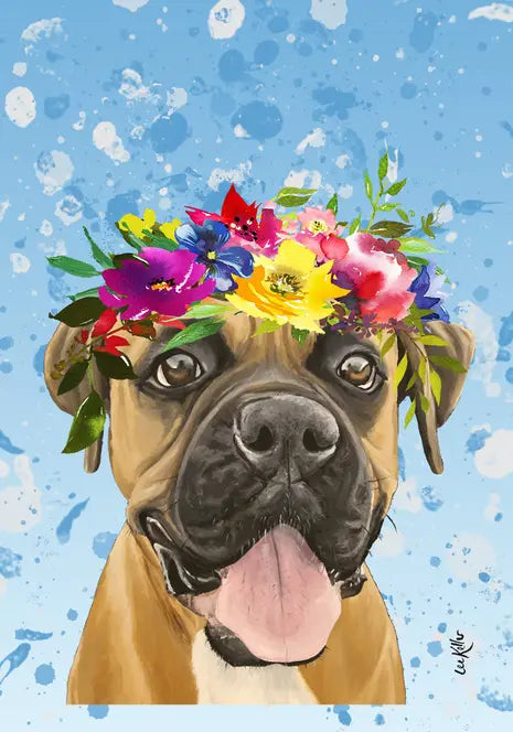 Boxer  - Hippie Hound Studios Summer Crown  House and Garden Flags Best of Breed