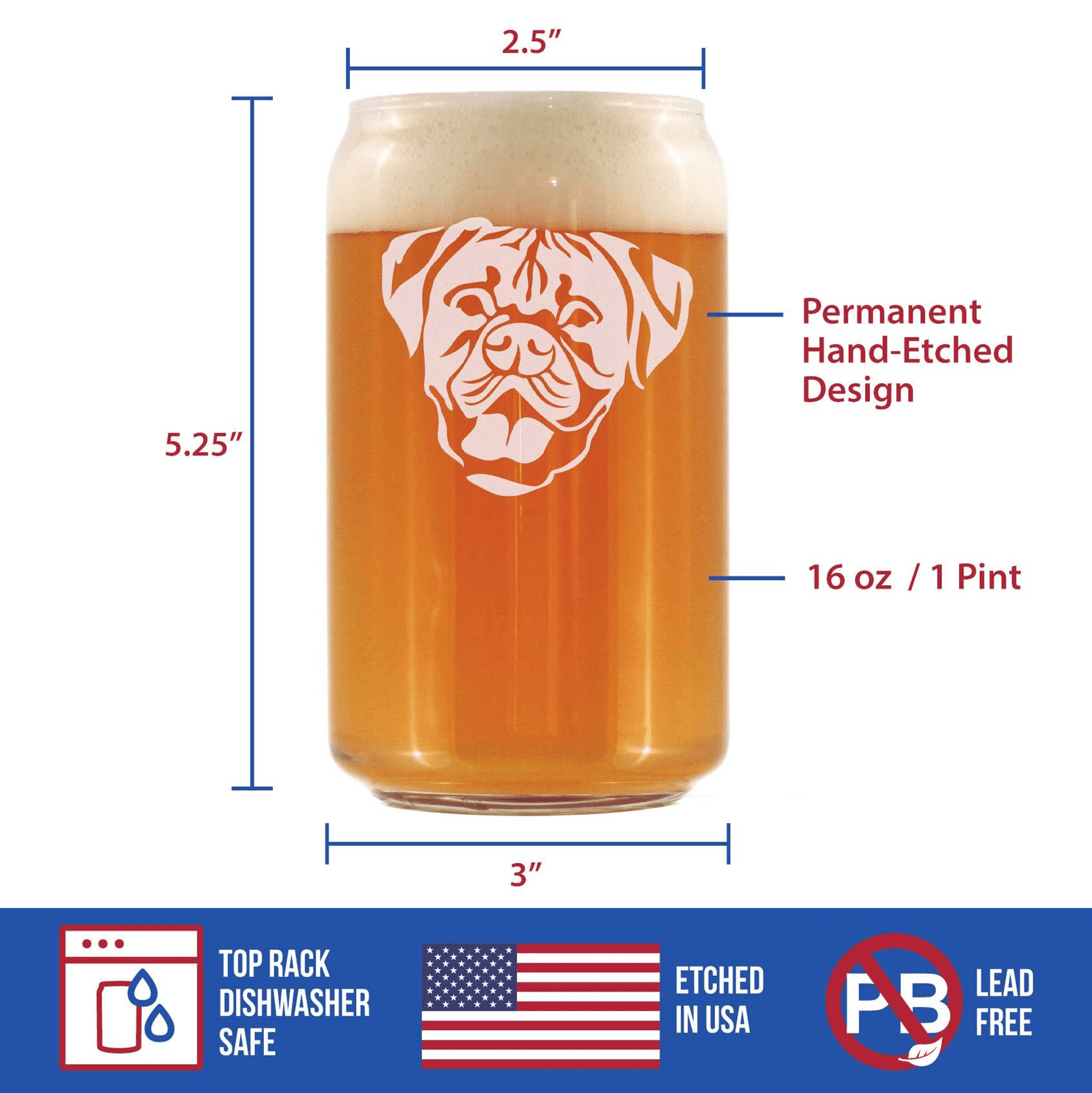 Boxer - Natural Ears Beer Can Pint Glass - Boxer Dogs Gifts Bevvee