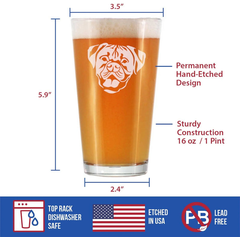 Boxer - Natural Ears Pint Glass for Beer - Boxer Dogs Gifts Bevvee