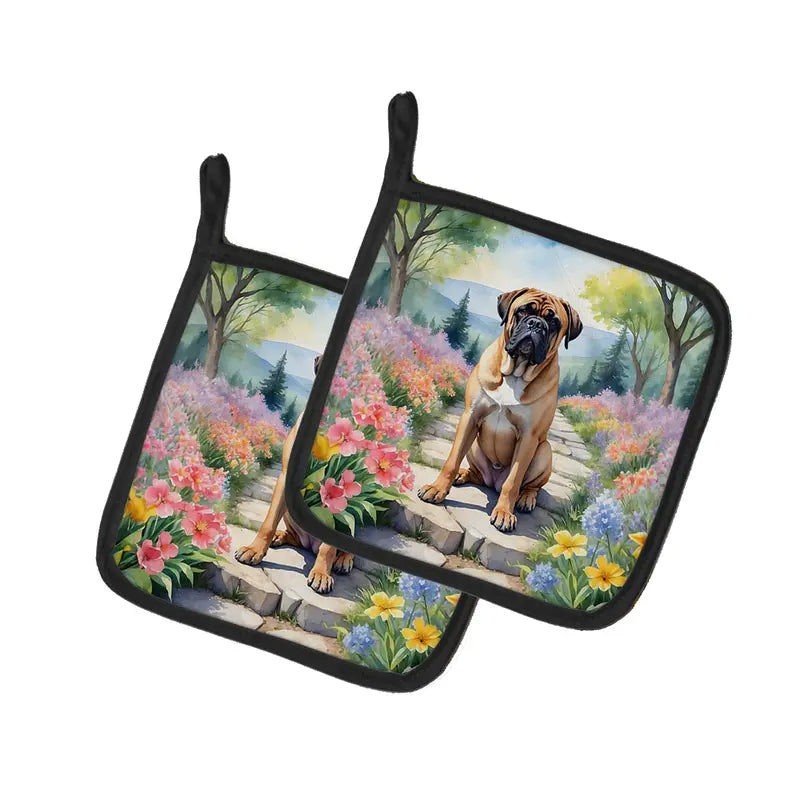 Boxer Spring Path Pair of Pot Holders Caroline's Treasures